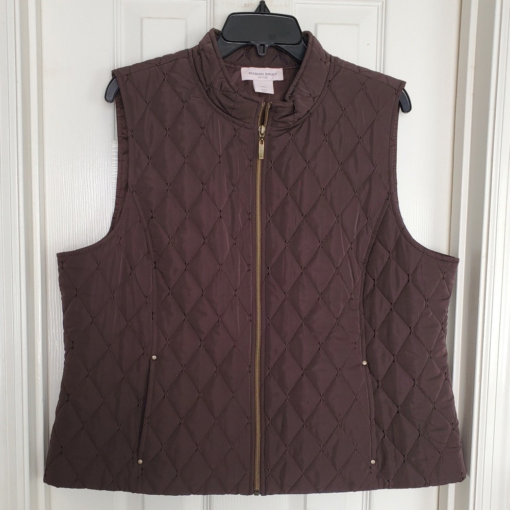 Allison Daley Vest Brown Quilted Full Zip Lightweight Layering PXL